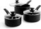 GreenPan Cambridge Gesunde Keramische Antihaftbeschichtung Stielkasserollen-Set, 16cm/1.5L, 18cm/2.1L und 20cm/3.1 L Topfset mit Deckeln, PFAS-frei, Induktion, Backofenfest, Schwarz