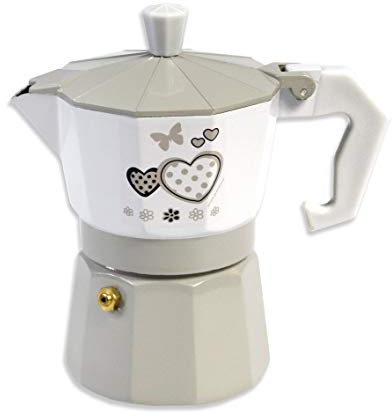 Vetrineinrete® Caffettiera fango e bianco shabby chic moka 2 o 3 tazze macchina del caffè in alluminio per espresso idea regalo (3 tazze) 61039