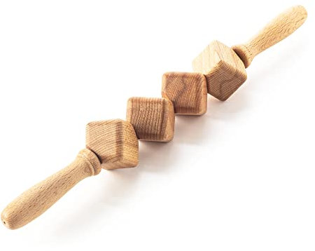 Tuuli Accessories Anti Cellulite Massage Massagegerät Massageroller mit Griff Maderotherapie Vier Würfel Roller aus Holz