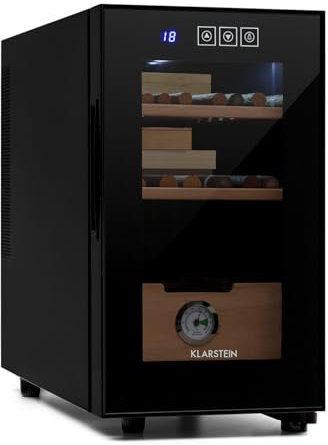 Klarstein El Presidente 23 - Humidor, Umidificatore per Sigari, 50 W, Controllo Touch, Ripiani in Legno di Cedro, Ideale per 100-150 Sigari, LED, 23L, Nero