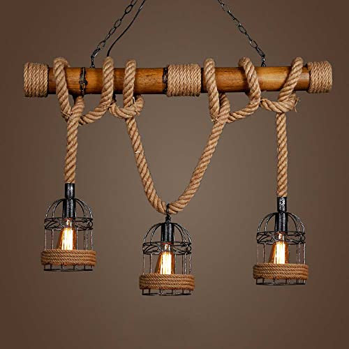 ALETO 100cm Industrielampe Metall Vintage Hängeleuchte Retro Seil Pendelleuchte`Deckenlampen Bambuslicht