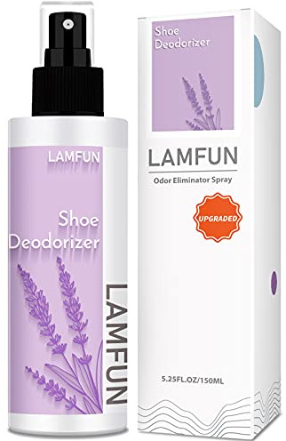 Shoe Odor Eliminator, Lamfun Deodorant Spray for Stinky Sneakers or Smelly Feet, Natural Shoe Deodorizer and Foot Deodorant Fight All Odors, Lavender, 150ml