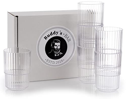 Buddy's Bar Lot de 6 verres en plastique Tritan de qualité supérieure sans BPA, empilables, incassables, réutilisables, passent au lave-vaisselle, 220 ml