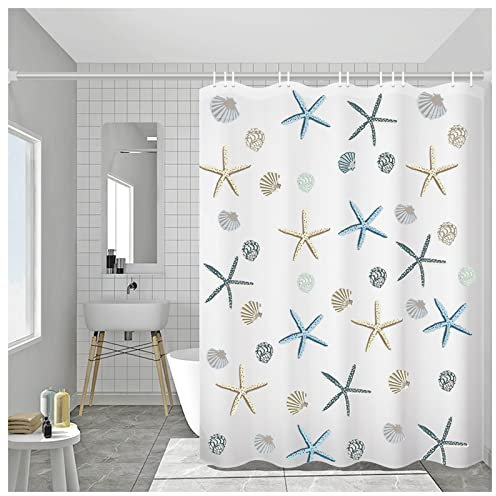 CHENKEE Duschvorhang, 200 * 220cm Anti-Schimmel Wasserdichter Shower Curtains Anti-Bakteriell Badewanne Vorhang mit 12 Duschvorhängeringen, Weiß Großes Quadrat (weiß, 220 * 200, Seesterne)
