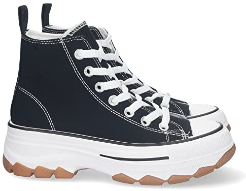 shoes&blues.es 72948-Zapatilla Abotinada de Plataforma para Mujer, Comoda, Estilo Bamba, Material de Lona, y Cierre de Cordones. Talla 40 Negro