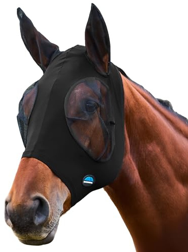 WeatherBeeta ComFiTec Stretch Fly Mask with Ears, Black/Black, Medium