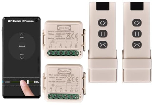 Interrupteur volets roulants rf+WiFi, avec télécommandes RF et module récepteur, contrôle volets roulants électriques pour rideaux et volets, 433MHz Module de commande minuteur, Smart Life app (2)