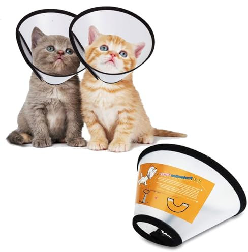 2 Stück Halskrause Katze, Halskrause für Hund Haustiere Schutzhalsband Kegelhalsbänder aus Kunststoff, Leichter Elisabethanischer Kragen, Kegel Einstellbar Halskrause für Katzen kleine Hunde