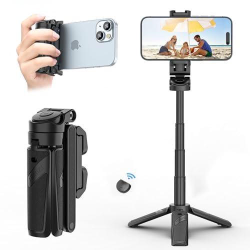 ULANZI JJ02 Handy Stativ Ständer, 3 in 1 Bluetooth Selfie Stick Handy Griff Capgrip mit Fernbedienung, Ausziehbares Mini Stativ Handyhalterung für iPhone/Samsung/Android Smartphones, 2 Kaltschuh