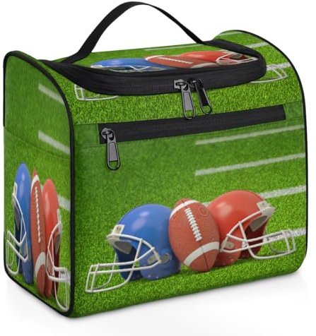 American Football und Helme, Reise-Make-up-Tasche für Damen, Herren, Kinder, Mädchen, Jungen, Fußball, 11,2 l, Kosmetiktasche zum Aufhängen, Kulturbeutel, Kulturbeutel, Organizer, Duschtasche, farbe,