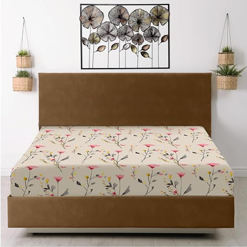 100% Egyptian Cotton Floral Printed Single Fitted Sheet 400 Thread Count 30cm Deep Pocket Corner Elastic Soft Breathable Hotel Quality Luxury Bedding