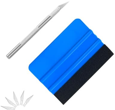 Kit Papier Peint, Rarouyi 7 Pièces Marouflette Raclette Covering Voiture Kit d'Emballage En Vinyle Avec 1 Feutre, 1 Lame, 5 Lames, Kit Pose Film Vitre Raclette Plastique, Le Film De Fenêtre