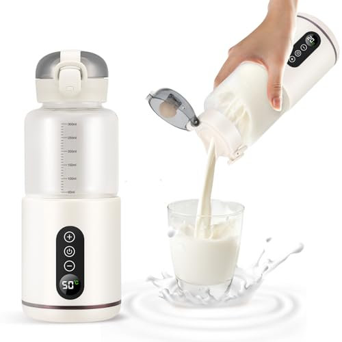 Tragbarer Babyflaschenwärmer 300ML, Auto Baby Flaschenwärmer, Einstellbare Temperatur von 37 °C bis 55 °C, Schnelle Erwärmung und Genaue Temperaturregelung, Wiederaufladbar über USB für Reisen