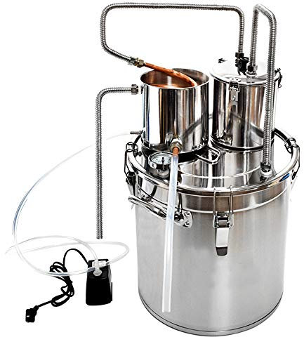 Distillatore di Alcol Moonshine Still Tubo di Rame Kit distillatore Distillatore d'Acqua Caldaia per Vino Kit per Birra Fatta in casa con Thumper Keg Acciaio Inossidabile