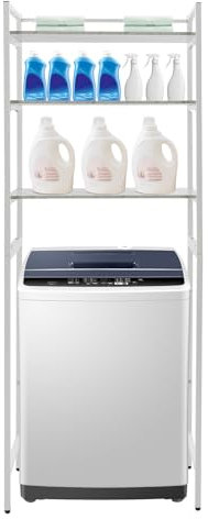 MEHOOSPVN Waschmaschinenregal Toilettenregal Badezimmerregal Bad WC Stand Regal, über Waschmaschine, Waschmaschinenschrank Überbauschrank, Toilettenschrank, 3 Ablagen, Metall Holz Marmorierung, Weiß