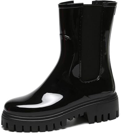 AONETIGER Gummistiefel Damen Regenschuhe Wasserdicht Halbhoch Segelstiefel rutschfest Regenstiefel Bequem Chelsea Boots Mode Gartenschuhe (135 Schwarz,38EU)