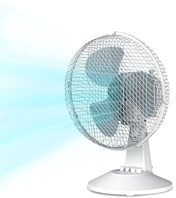 COMFEE' CFT40PW00A2 Tischventilator, 40 cm, 25 W, leiser Ventilator mit 3 Flügeln, 3 Geschwindigkeitsstufen, Oszillation 90°, effizient und geeignet für Zuhause und Büro, Weiß