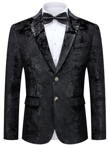Autsel Sakko Herren Pailletten Glitzer Party Blazer für Herren Slim Fit Hochzeit Smokingjacke Jacquard Anzugjacke Casual Schwarz L