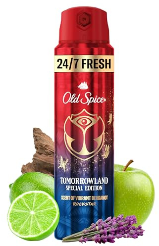 Old Spice Rockstar Deospray für Männer 150 ml, 24/7 Frischhh bei täglicher Anwendung, lang anhaltender Duft in Parfumqualität, Schutz vor Gerüchen, Ohne Aluminiumsalze, unsichtbar auf Schwarz und Weiß