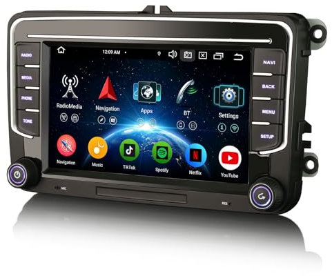 Erisin 7 Pantalla 8-Core 4GB+64GB Android 14 Radio Coche Bluetooth GPS Navegador para VW Amarok Crafter Caddy Polo ŠKODA Yeti Transporter T6 Wireless CarPlay Android Auto Dab+ WiFi 4G USB IPS Canbus