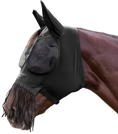Waldhausen Shetty - Máscara de mosca con flecos nasales, color negro