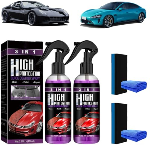 3 In 1 High Protection Quick Car Coating Spray - Advanced Car Ceramic Coating Spray for a Waterless Wash & Showroom Shine, Quick Coat Car Wax Polish Spray for Cars & RVs (2 x 100ml)