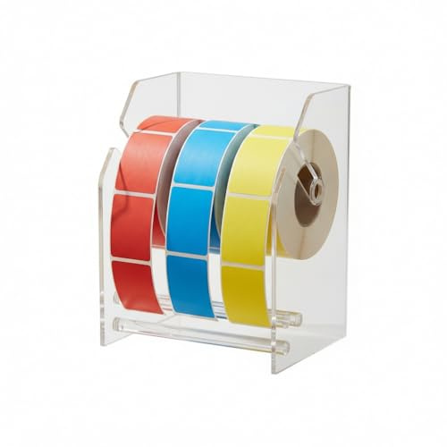 Totority Adjustable Label Dispenser Stand 3 Slot Sticker Roll Holder Organizer for Office Home Classroom Use Space-Saving Acrylic Label Dispenser
