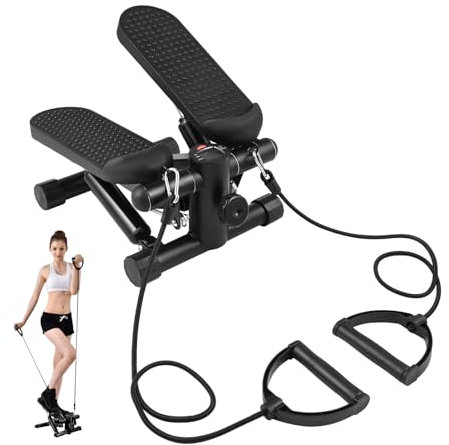 Stepper für Zuhause, Mini Trainingsleiter Schritt Stepper mit LCD Display und Widerstandsbändern Fitness Treppen Steppern, für Ganzkörpertraining Formung Stabilität und