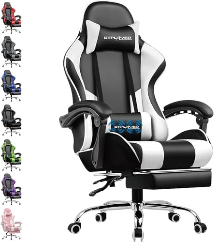 GTPLAYER Gaming Chair for Adults Computer Chairs with Footrest Headrest and Lumbar Support Ergonomic Height Adjustable Reclining PC Chair