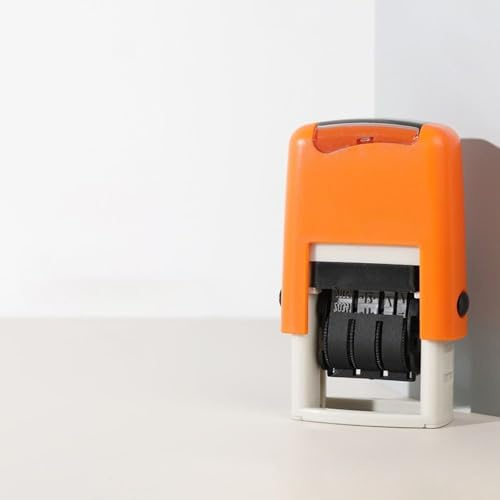 Self-Inking Date Stamp with Adjustable Date Wheel - Day,Months,Year,Stamp for Office, Scrapbooking, DIY Crafts(Orange Numerals)