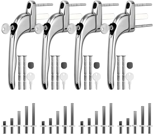 Neoteck 4Pcs UPVC Window Handle Chrome 43mm Espag 5 Spindles Double Glazing | 4Pcs uPVC window handle, 5 spindles (10/15/30/43/55mm), 43mm centres, universal, aluminium Window Handles for UPVC Windows