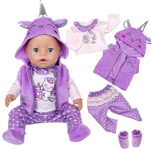 Mineup 4 Sets Vêtements De Poupée, Poupée Habit Tenue Poupée pour Bébé De 35 À 46 Cm, Vêtements pour Poupées De Bébé avec Sweat-Shirt À Capuche, Manches Longues, Cadeaux pour Filles, Enfants
