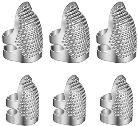 TIESOME 6 stycken fingerborgssömmar, justerbar fingerborgsfingerskydd metall söm Thimble ring fingerhattar för handsömnad hantverk broderi