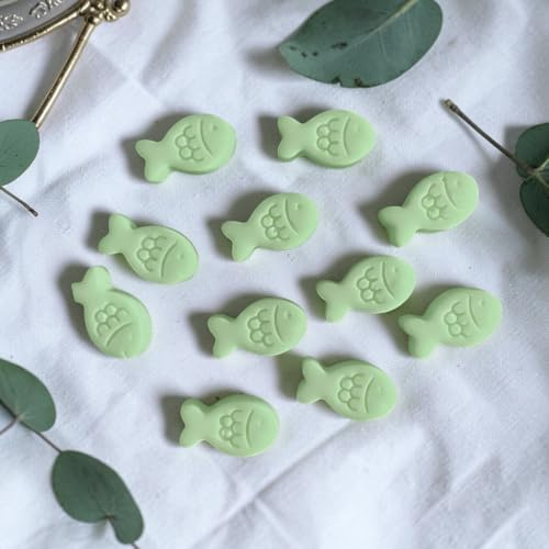 Peces de jabón de 50 unidades, color verde, para comunión, bautizo y confirmación, pequeños jabones decorativos en forma de pez, decoración de mesa y obsequios para celebraciones