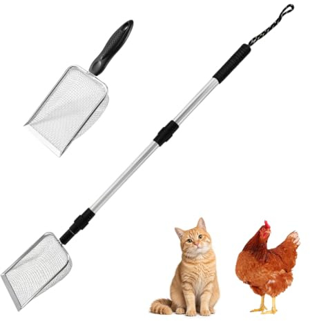 HOVCEH 2 Piezas Pala Arenero Gato, 3 Niveles Ajustables Stainless Steel Cat Litter Scoop, Pala para Arena de Gatos para Gallineros, Separación de Excrementos y Residuos de la Arena