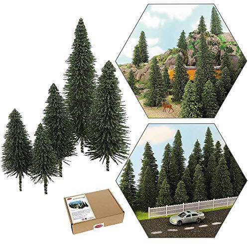 Evemodel 40pcs Pino Verde Scuro Modello Alberi di Cedro 2.05-4.96 Pollici (52-126 mm) per Modello Ferroviario Scenario Paesaggio Layout Ho OO Scala Nuovo