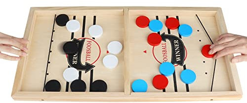 MOMSIV Schnelles Fast Spiel, Lustiges hölzernes Sling Puck-Gewinner-Brettspiel Tisch Eltern-Kind Interaktives Spielzeug-Partyspiel für Erwachsene