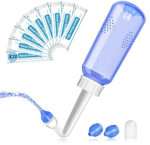 MeisiKeli Nasal Irrigation System-300ml 10oz Nasal Wash Bottle Sinus Rinse Bpa-Free for Adult & Kid with 20 Nasal Wash Salt Packets