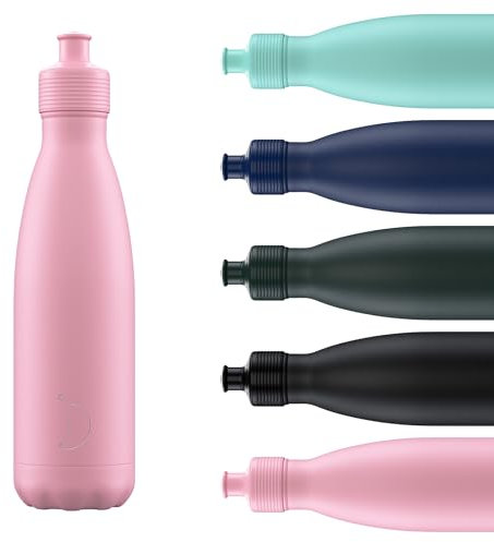 Chilly's Original Sports Bottles - BPA-Free Stainless Steel Reusable Water Bottle - Keeps Cold, Double Walled, Vacuum Insulated - Dishwasher Safe Lid - 500ml - Pastel Pink