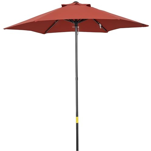 Outsunny 2m Garden Parasol Umbrella with Aluminium Pole, Outdoor Table Parasol Sun Shade with 6 Sturdy Ribs for Balcony, Beach, Garden, Wine Red