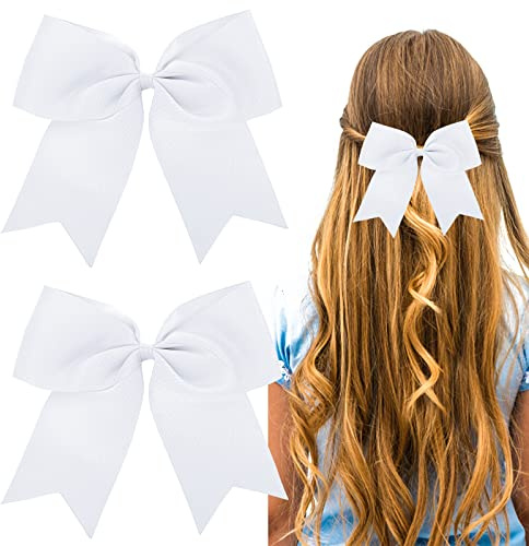 Sibba White Hair Bow Clip Barrettes for Women Girls 2 PCS 8 Inch Large White Solid Color Bows Hairpin with Long Silky Satin Tail Large Slides French Barrettes Accessories for Birthday Party
