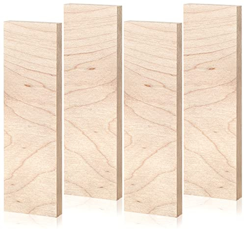 Chunful 4 Pcs Curly Maple Knife Handle Material Natural Wood Knife Handle Scales Knife Scales for DIY Crafts 3/8 x 1.5 x 5