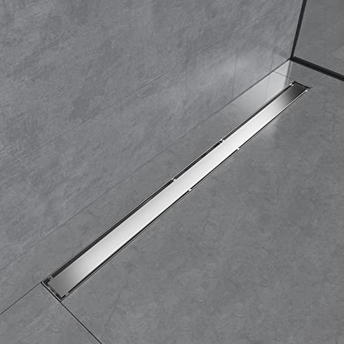 EMKE Canaleta de ducha de 110 cm, acero inoxidable, sifón con parada de olor, colador de pelo, 2 – 1 en diseño de filas laterales, desagüe de ducha para baño