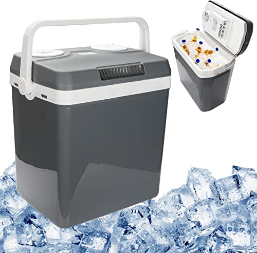 Herrselsam Nevera eléctrica de 24 litros con función de refrigeración y mantenimiento del calor, nevera eléctrica de 12 V y 230 V, modo ECO, minifrigorífico con cable para coche y camping, color gris