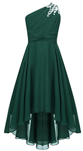 iiniim Enfant Fille Robe De Soirée Une Epaule Robe De Mariage Demoiselle d'honneur Asymétrique Robes Cérémonie Baptême Party 5-16 Ans