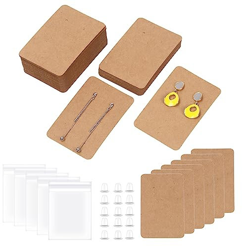 Tanstic 300Pcs Earring Cards with Earring Backs and Self-Sealing Bags Kit, 2.36 x 3.54 Inch Earring Card Holder, Earring Packing Cards for Earring Necklace Jewelry Display(Brown)