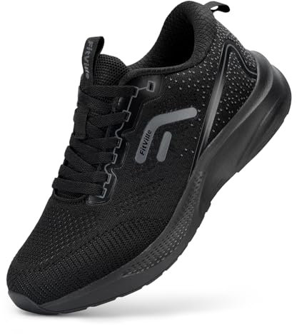 FitVille Wide Fit Trainers for Men Arch Support Road Running Shoes Lightweight Breathable Athletic Sneakers for Gym Fitness Jogging Walking, Jet Black, 10 Wide