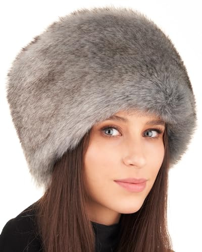Futrzane Siberian Gorro Cosaco - Gorro Pelo Mujer - Sombrero Elegante Piel Ruso (M, Plata Siberian)