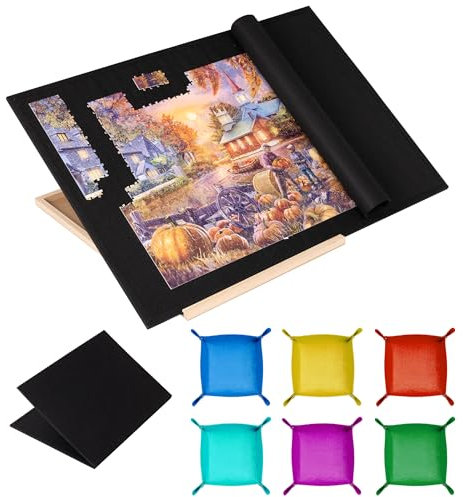 Tektalk Faltbares Puzzlebrett mit 4 Winkel verstellbarer Halterung/Ständer, leichte tragbare Puzzlematte Plateau mit Holzstaffelei, faltbarer Filz-Puzzletisch, für bis zu 1500 Teile (Schwarz)