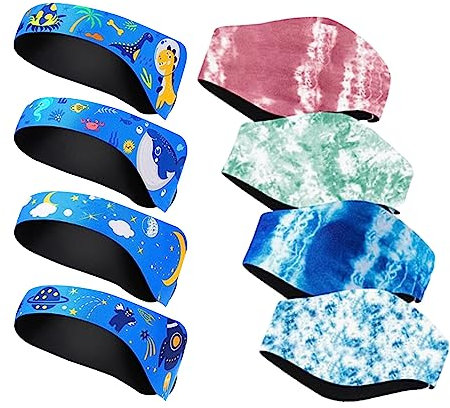 Schwimmstirnband für Kinder 4-teilig wasserdicht Schwimm-Ohrband süßes elastisches Haarband Gehörschutzband verstellbar zum Schwimmen Surfen buntes Schwimmstirnband